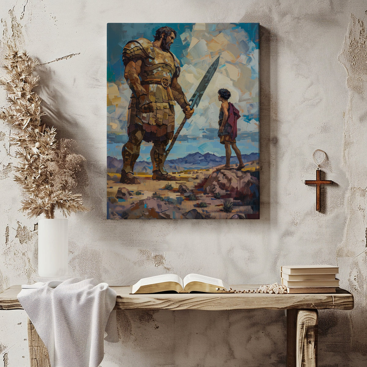 Goliath and David, Jesus, Christian Wall Art, Canvas Wall Art, Bible Verse