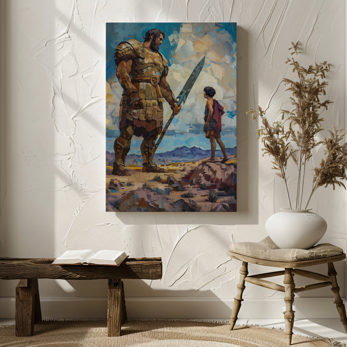 Goliath and David, Jesus, Christian Wall Art, Canvas Wall Art, Bible Verse