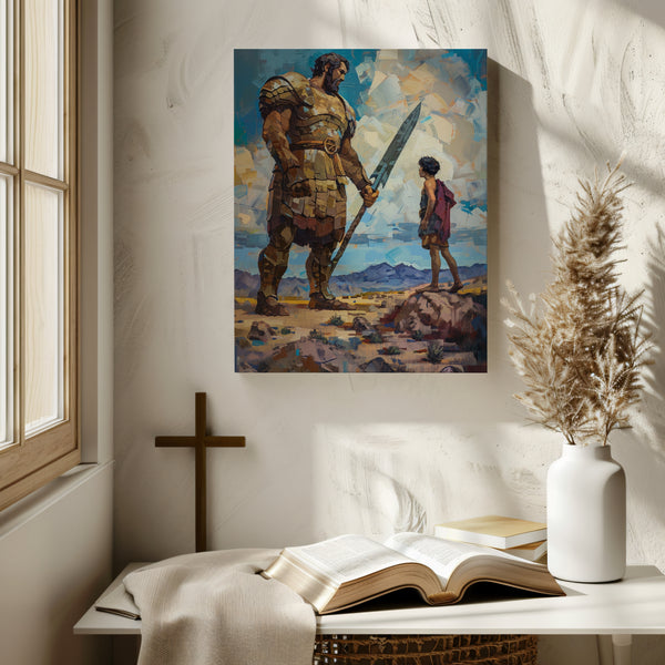 Goliath and David, Jesus, Christian Wall Art, Canvas Wall Art, Bible Verse