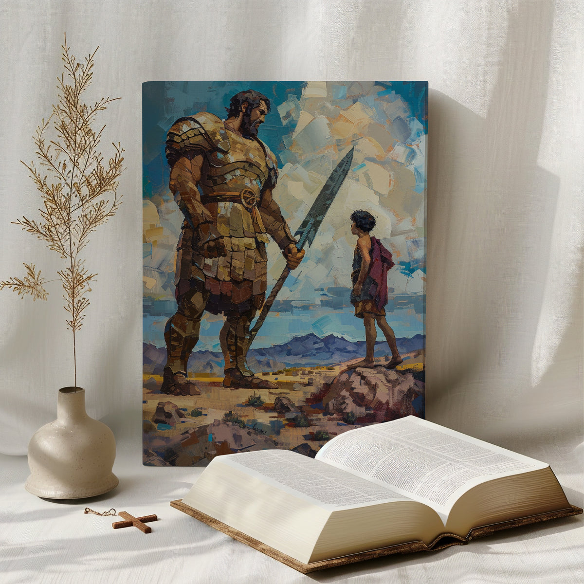 Goliath and David, Jesus, Christian Wall Art, Canvas Wall Art, Bible Verse