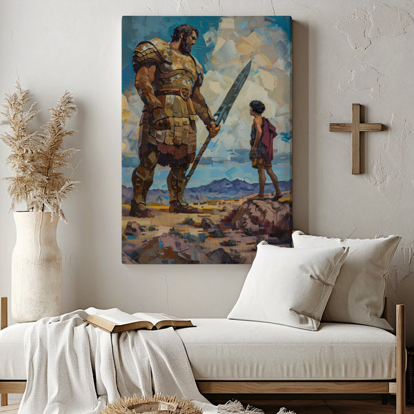 Goliath and David, Jesus, Christian Wall Art, Canvas Wall Art, Bible Verse